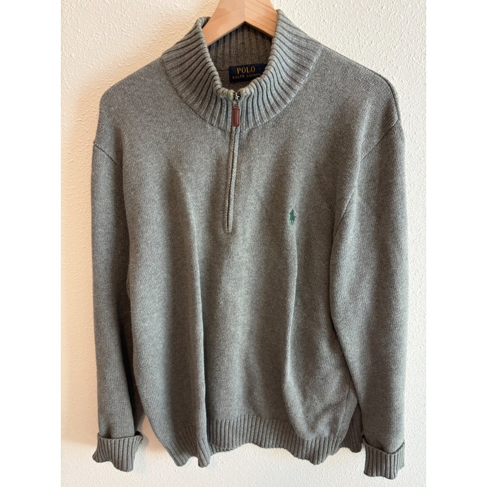 Polo Ralph Lauren Quarter Zip Sweater Mens XL Gray Cotton Classic Preppy‎ Knit